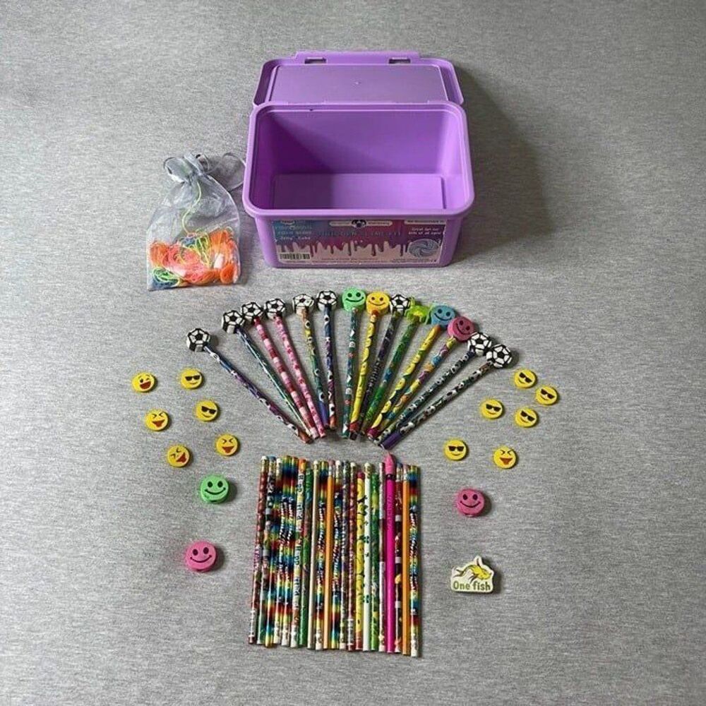 Emoji Pencil, Erasers & Yarn Storage Box Craft 68 PCS. Set